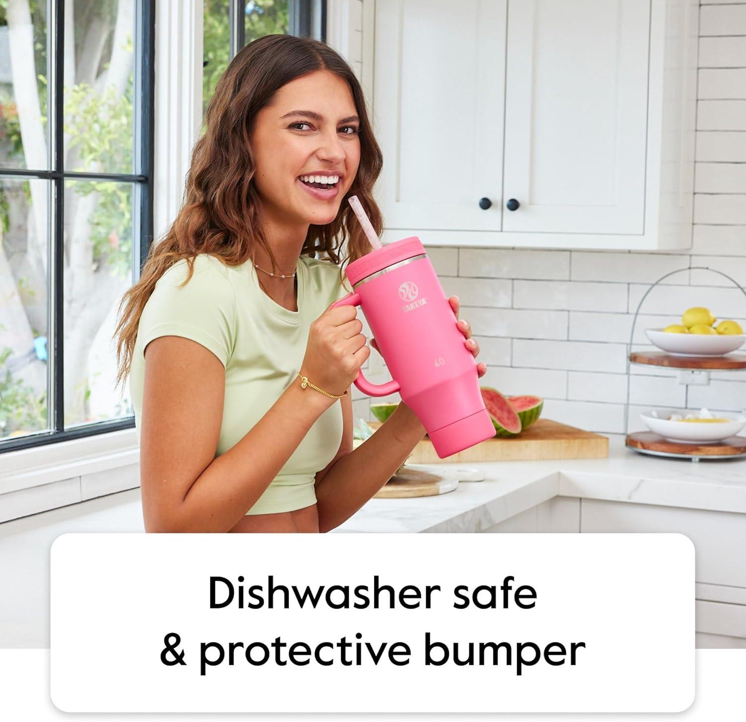 imageTakeya 40 oz Stainless Steel Tumbler with Lid and Two Straws Premium Quality Double Wall Insulated Wiith Handle Keep Drinks Cold for Up to 24 Hours MatchaVivacity Purple