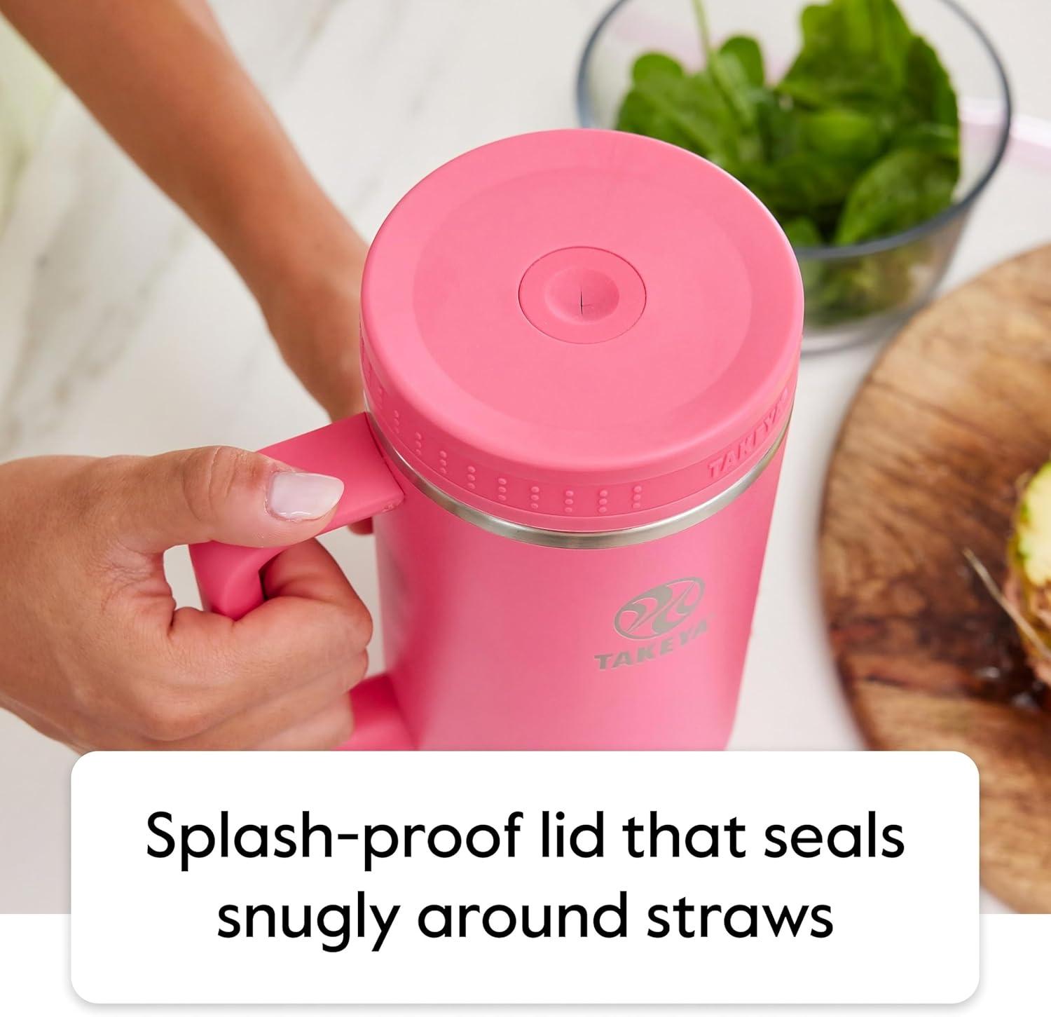 imageTakeya 40 oz Stainless Steel Tumbler with Lid and Two Straws Premium Quality Double Wall Insulated Wiith Handle Keep Drinks Cold for Up to 24 Hours MatchaBlush