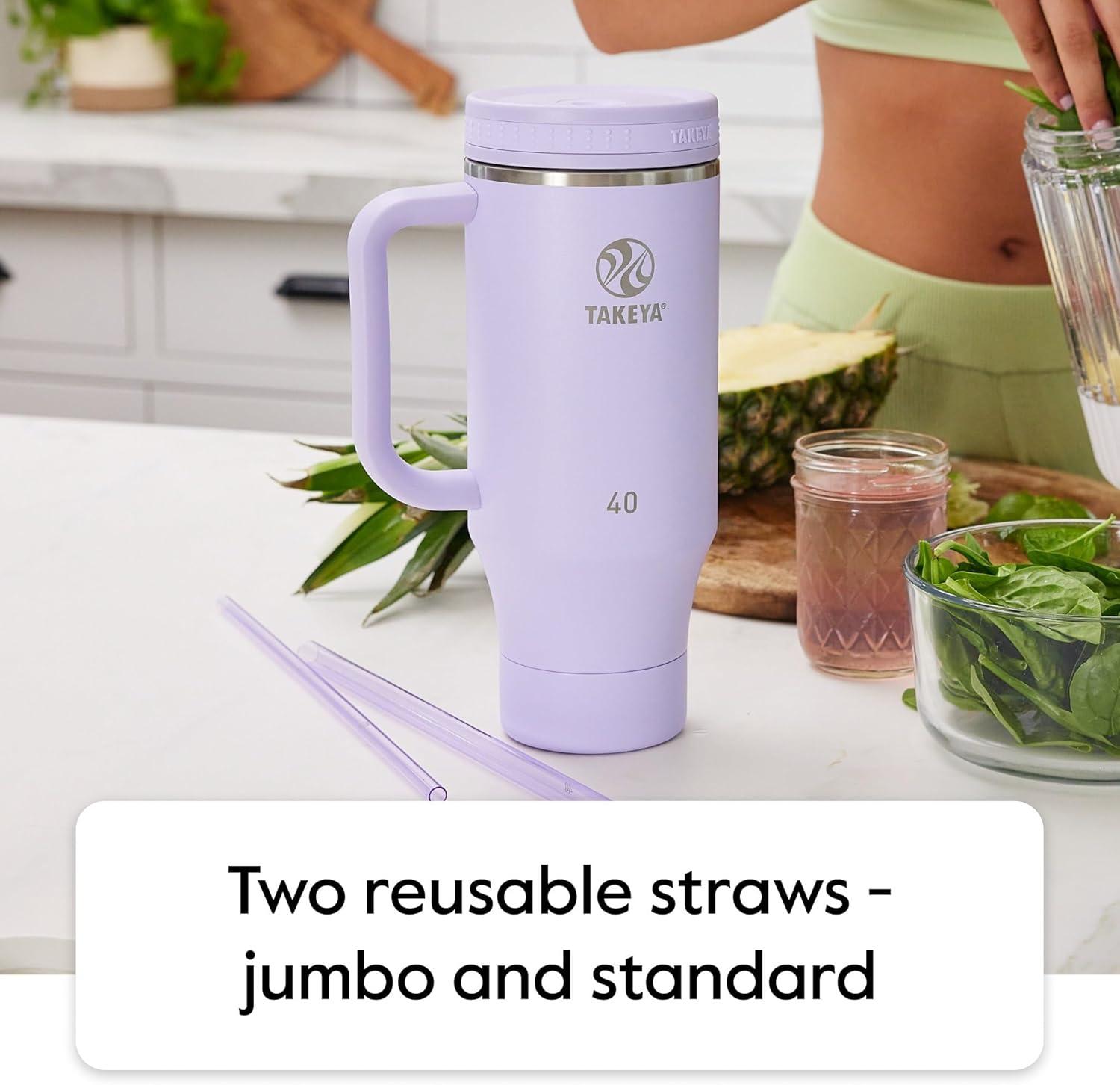 imageTakeya 40 oz Stainless Steel Tumbler with Lid and Two Straws Premium Quality Double Wall Insulated Wiith Handle Keep Drinks Cold for Up to 24 Hours MatchaMatcha