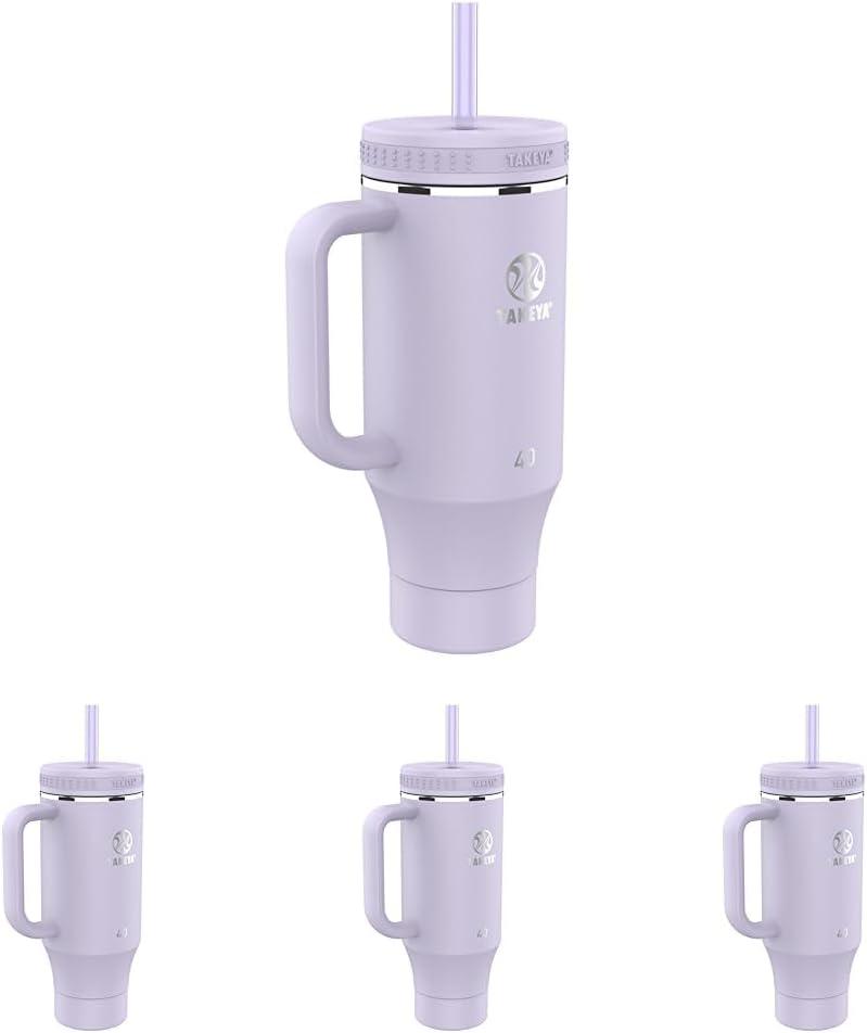 imageTakeya 40 oz Stainless Steel Tumbler with Lid and Two Straws Premium Quality Double Wall Insulated Wiith Handle Keep Drinks Cold for Up to 24 Hours MatchaVivacity Purple