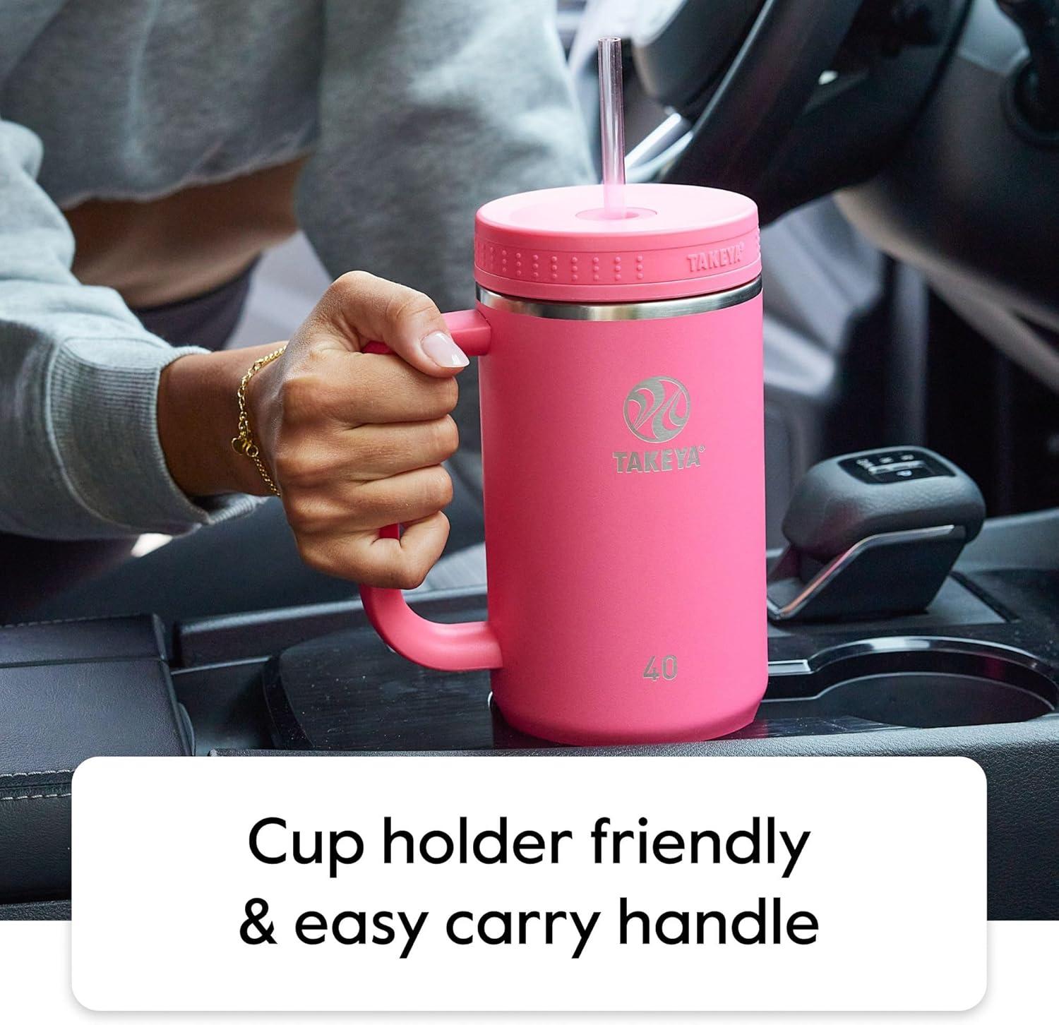 imageTakeya 40 oz Stainless Steel Tumbler with Lid and Two Straws Premium Quality Double Wall Insulated Wiith Handle Keep Drinks Cold for Up to 24 Hours MatchaOnyx