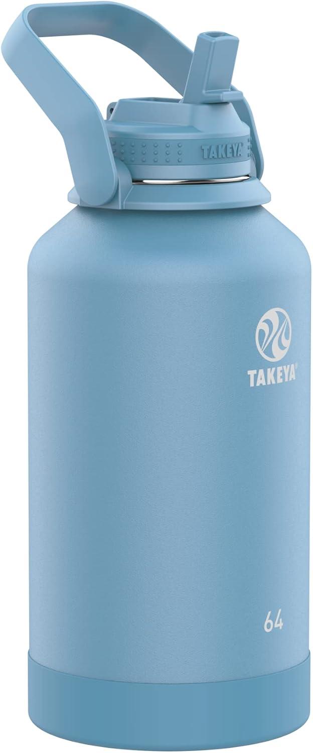 imageTakeya Actives 24 oz Water Bottle with Straw Lid Double Wall Stainless Steel Insulation Dishwasher Safe ampamp BPAFree Removable Bumper BlushBluestone