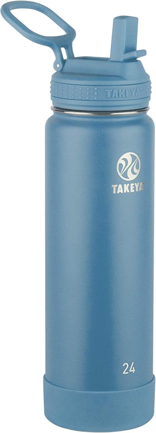 imageTakeya Actives 24 oz Water Bottle with Straw Lid Double Wall Stainless Steel Insulation Dishwasher Safe ampamp BPAFree Removable Bumper BlushBluestone