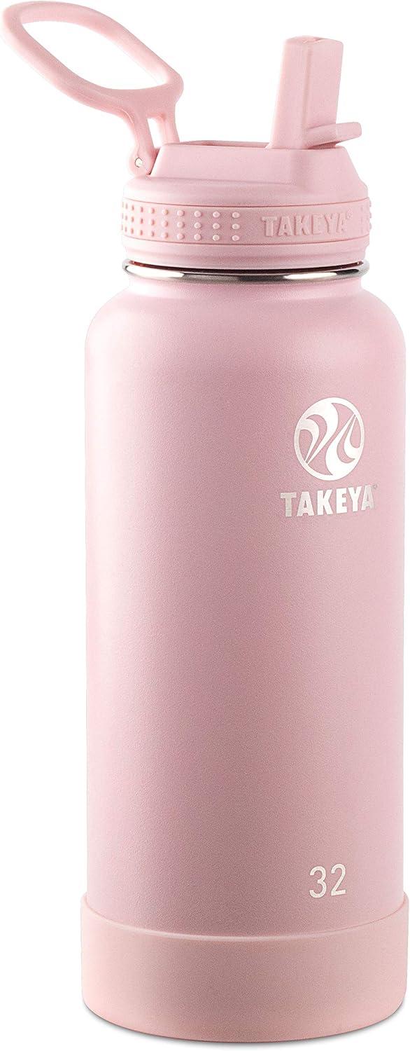 imageTakeya Actives 24 oz Water Bottle with Straw Lid Double Wall Stainless Steel Insulation Dishwasher Safe ampamp BPAFree Removable Bumper BlushBlush