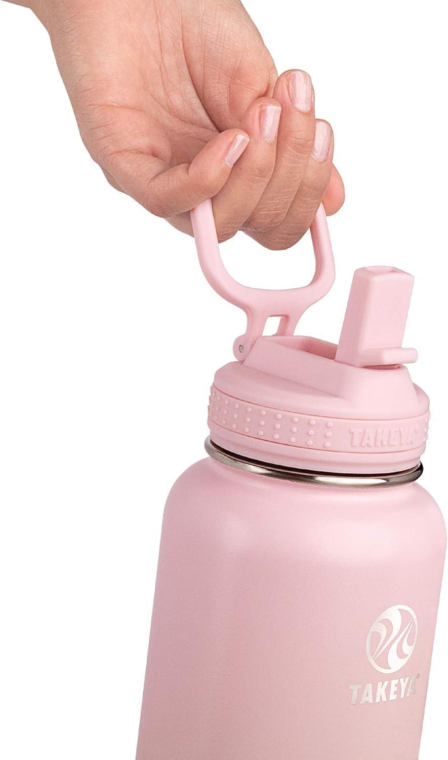imageTakeya Actives 24 oz Water Bottle with Straw Lid Double Wall Stainless Steel Insulation Dishwasher Safe ampamp BPAFree Removable Bumper BlushBlush