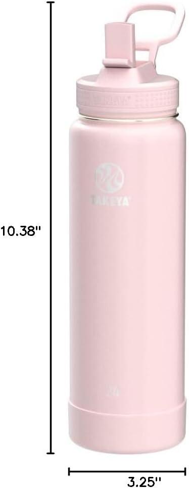 imageTakeya Actives 24 oz Water Bottle with Straw Lid Double Wall Stainless Steel Insulation Dishwasher Safe ampamp BPAFree Removable Bumper BlushBlush