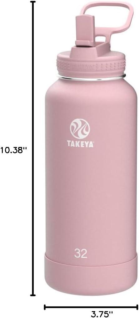 imageTakeya Actives 24 oz Water Bottle with Straw Lid Double Wall Stainless Steel Insulation Dishwasher Safe ampamp BPAFree Removable Bumper BlushBlush