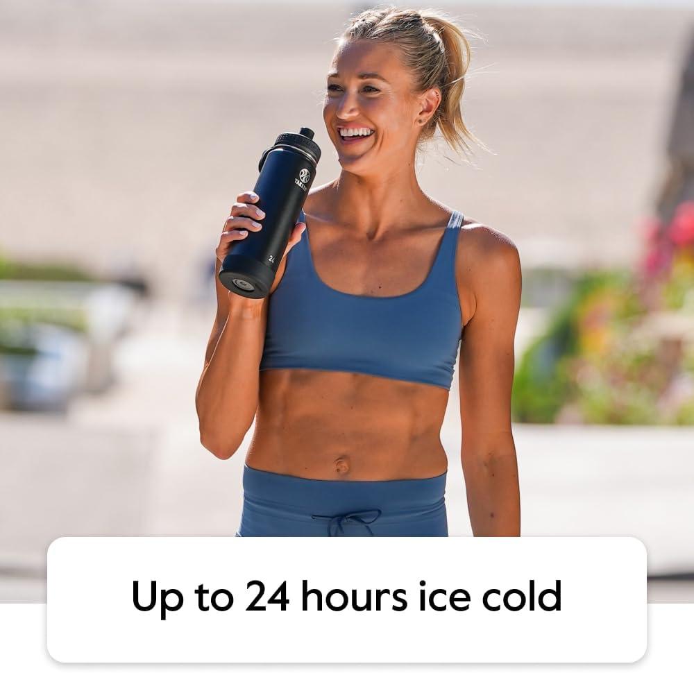 imageTakeya Actives 24 oz Water Bottle with Straw Lid Double Wall Stainless Steel Insulation Dishwasher Safe ampamp BPAFree Removable Bumper BlushCucumber