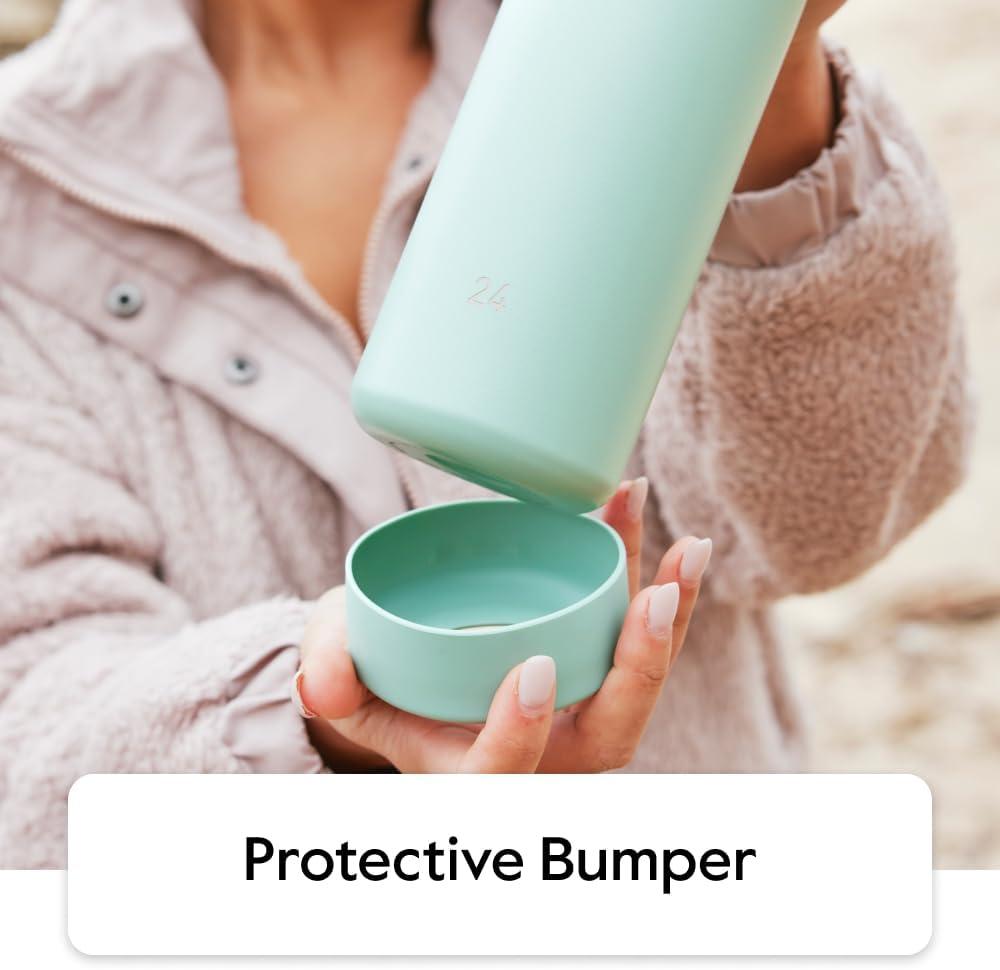 imageTakeya Actives 24 oz Water Bottle with Straw Lid Double Wall Stainless Steel Insulation Dishwasher Safe ampamp BPAFree Removable Bumper BlushCucumber
