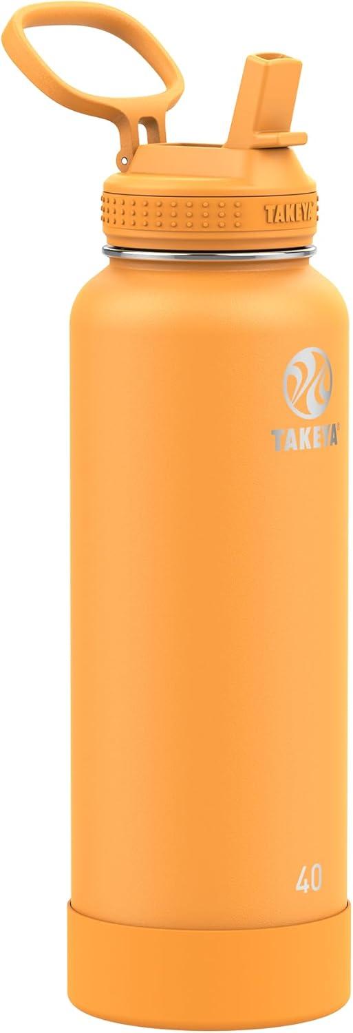imageTakeya Actives 24 oz Water Bottle with Straw Lid Double Wall Stainless Steel Insulation Dishwasher Safe ampamp BPAFree Removable Bumper BlushHoneycomb