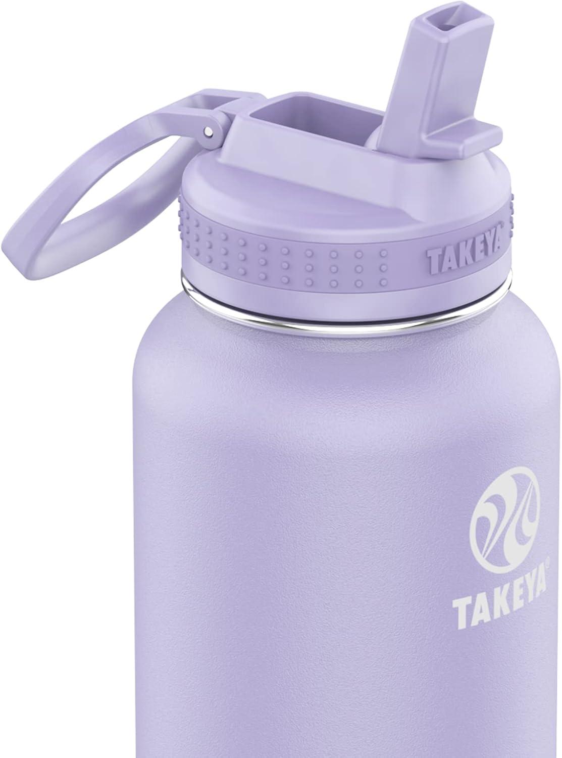 imageTakeya Actives 24 oz Water Bottle with Straw Lid Double Wall Stainless Steel Insulation Dishwasher Safe ampamp BPAFree Removable Bumper BlushLavender Field