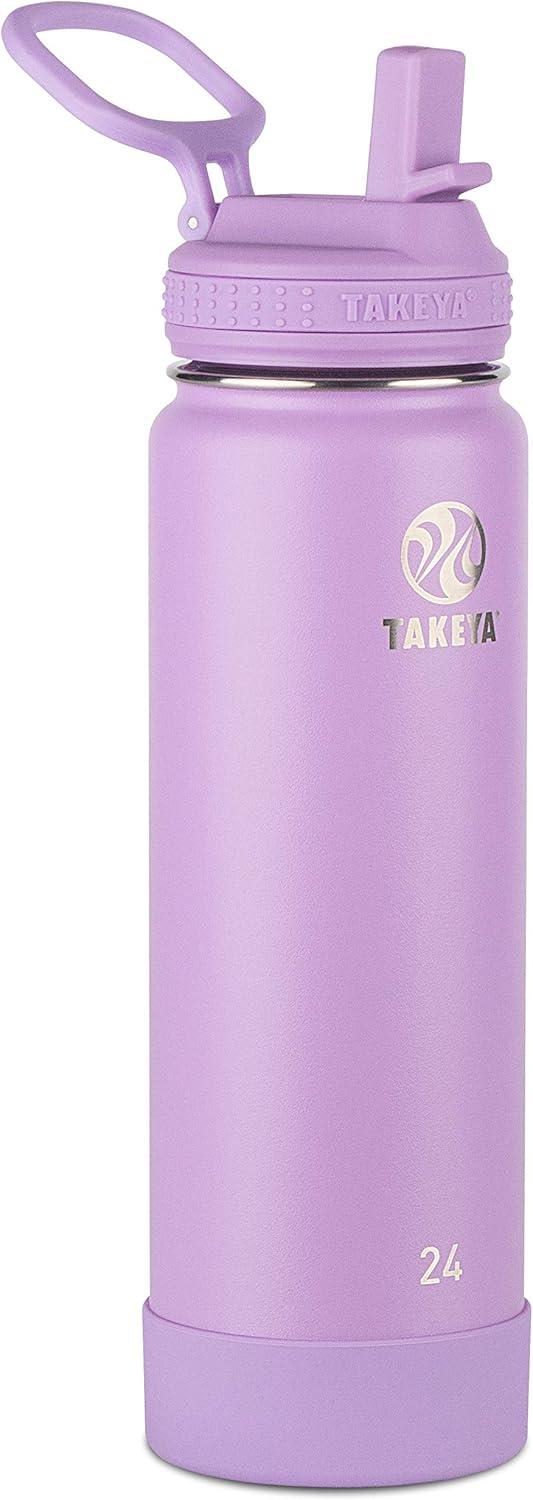 imageTakeya Actives 24 oz Water Bottle with Straw Lid Double Wall Stainless Steel Insulation Dishwasher Safe ampamp BPAFree Removable Bumper BlushLilac