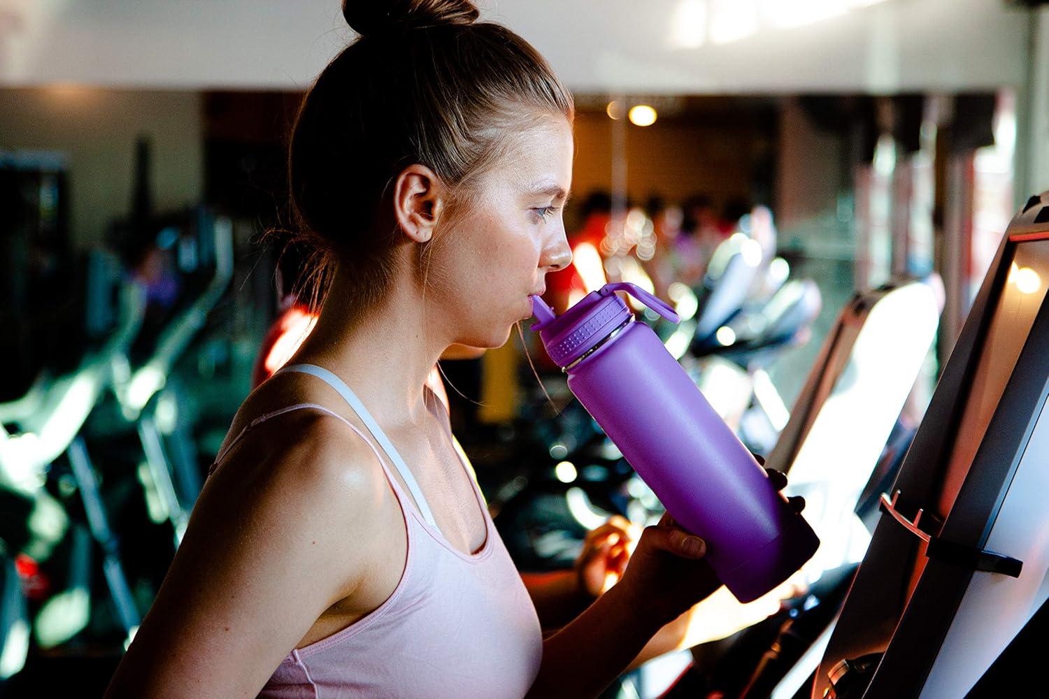 imageTakeya Actives 24 oz Water Bottle with Straw Lid Double Wall Stainless Steel Insulation Dishwasher Safe ampamp BPAFree Removable Bumper BlushLilac