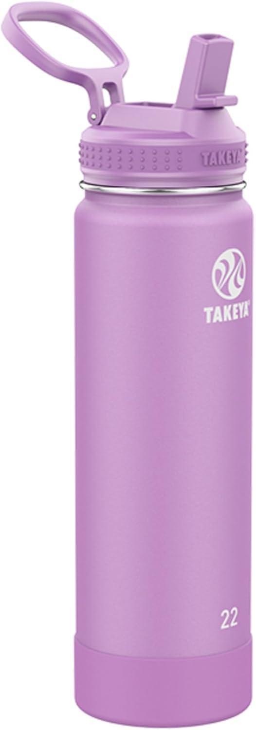 imageTakeya Actives 24 oz Water Bottle with Straw Lid Double Wall Stainless Steel Insulation Dishwasher Safe ampamp BPAFree Removable Bumper BlushLilac