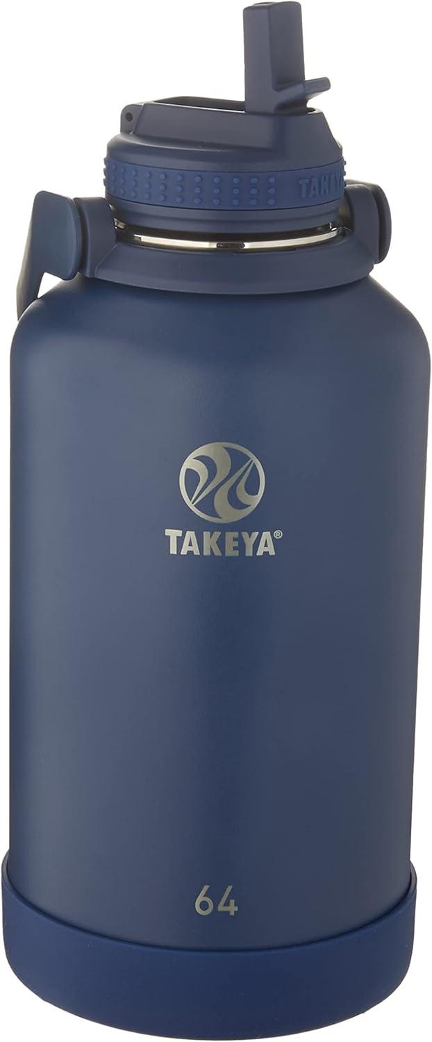 imageTakeya Actives 24 oz Water Bottle with Straw Lid Double Wall Stainless Steel Insulation Dishwasher Safe ampamp BPAFree Removable Bumper BlushMidnight Blue