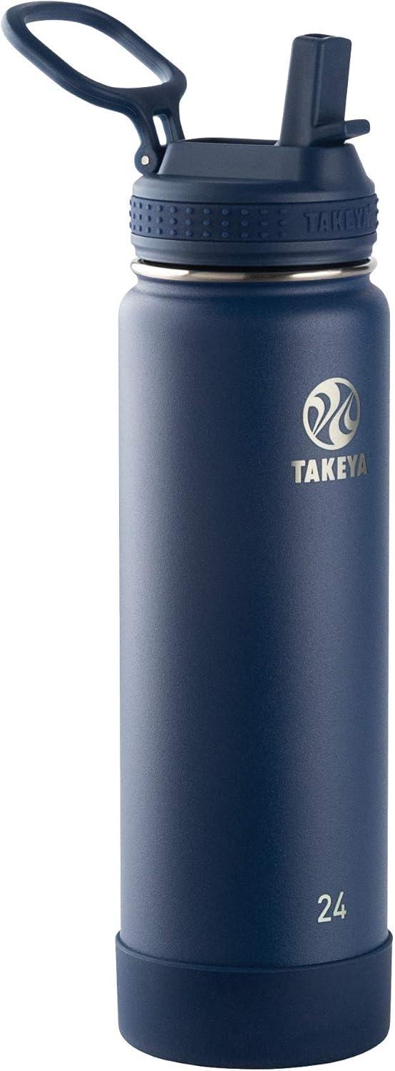 imageTakeya Actives 24 oz Water Bottle with Straw Lid Double Wall Stainless Steel Insulation Dishwasher Safe ampamp BPAFree Removable Bumper BlushMidnight Blue
