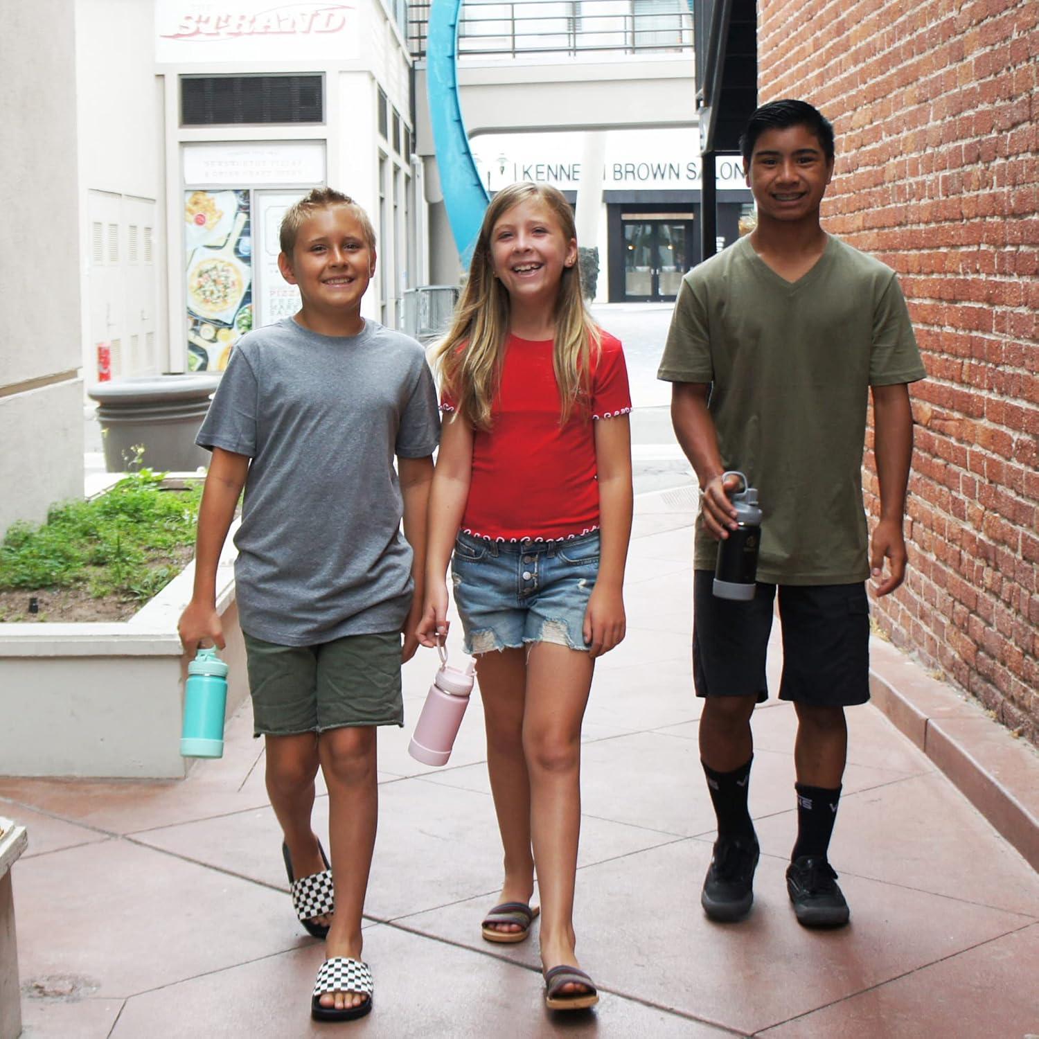 imageTakeya Actives Kids Water Bottle with Straw Lid StainlessSteel Double Wall Insulation BPAFree Bottle Lid with Carry Handle Reusable Bottle with Straw Lid 16 oz PlatinumOnyxCantaloupeCoral