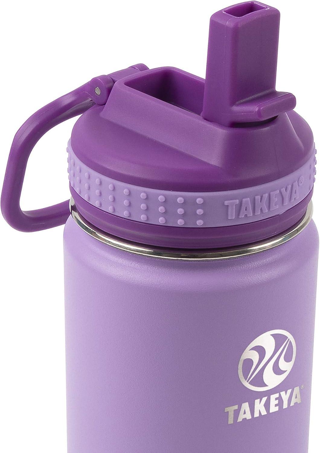 imageTakeya Actives Kids Water Bottle with Straw Lid StainlessSteel Double Wall Insulation BPAFree Bottle Lid with Carry Handle Reusable Bottle with Straw Lid 16 oz PlatinumOnyxLilacUltra Violet