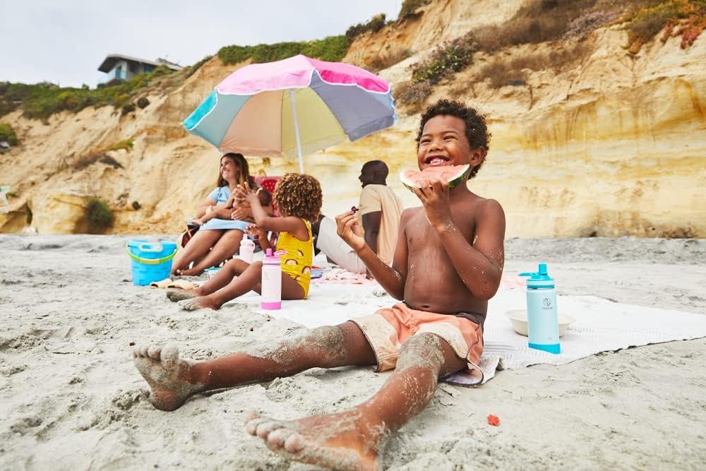 imageTakeya Actives Kids Water Bottle with Straw Lid StainlessSteel Double Wall Insulation BPAFree Bottle Lid with Carry Handle Reusable Bottle with Straw Lid 16 oz PlatinumOnyxMint