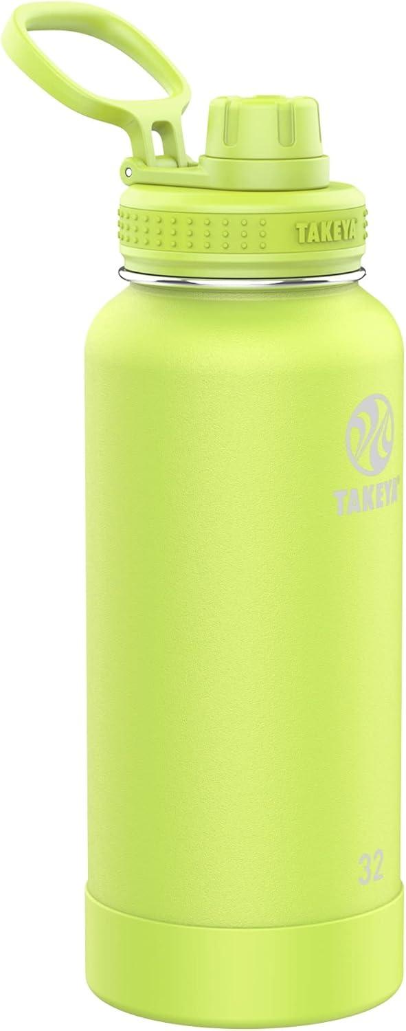 imageTakeya Actives Water Bottle with Spout Lid Bottle with Double Stainless Steel Insulation Dishwasher Safe ampamp BPAFree Bottle with Spout Lid ampamp Removable Bumper 24 oz BluestoneCitron Green