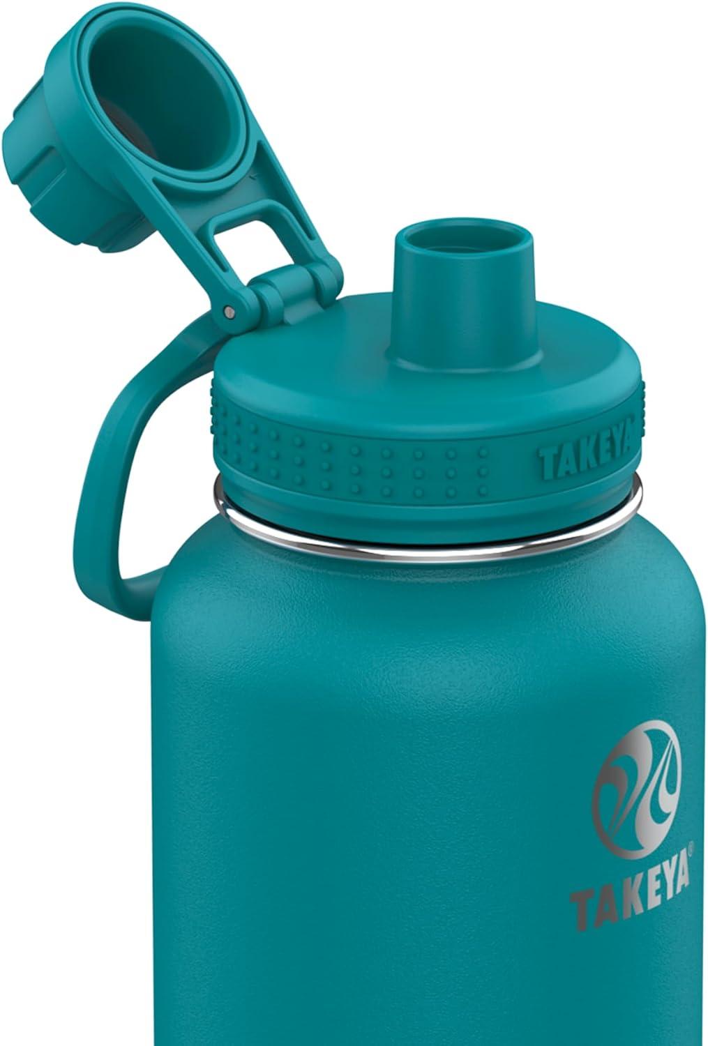 imageTakeya Actives Water Bottle with Spout Lid Bottle with Double Stainless Steel Insulation Dishwasher Safe ampamp BPAFree Bottle with Spout Lid ampamp Removable Bumper 24 oz BluestoneMystic Blue