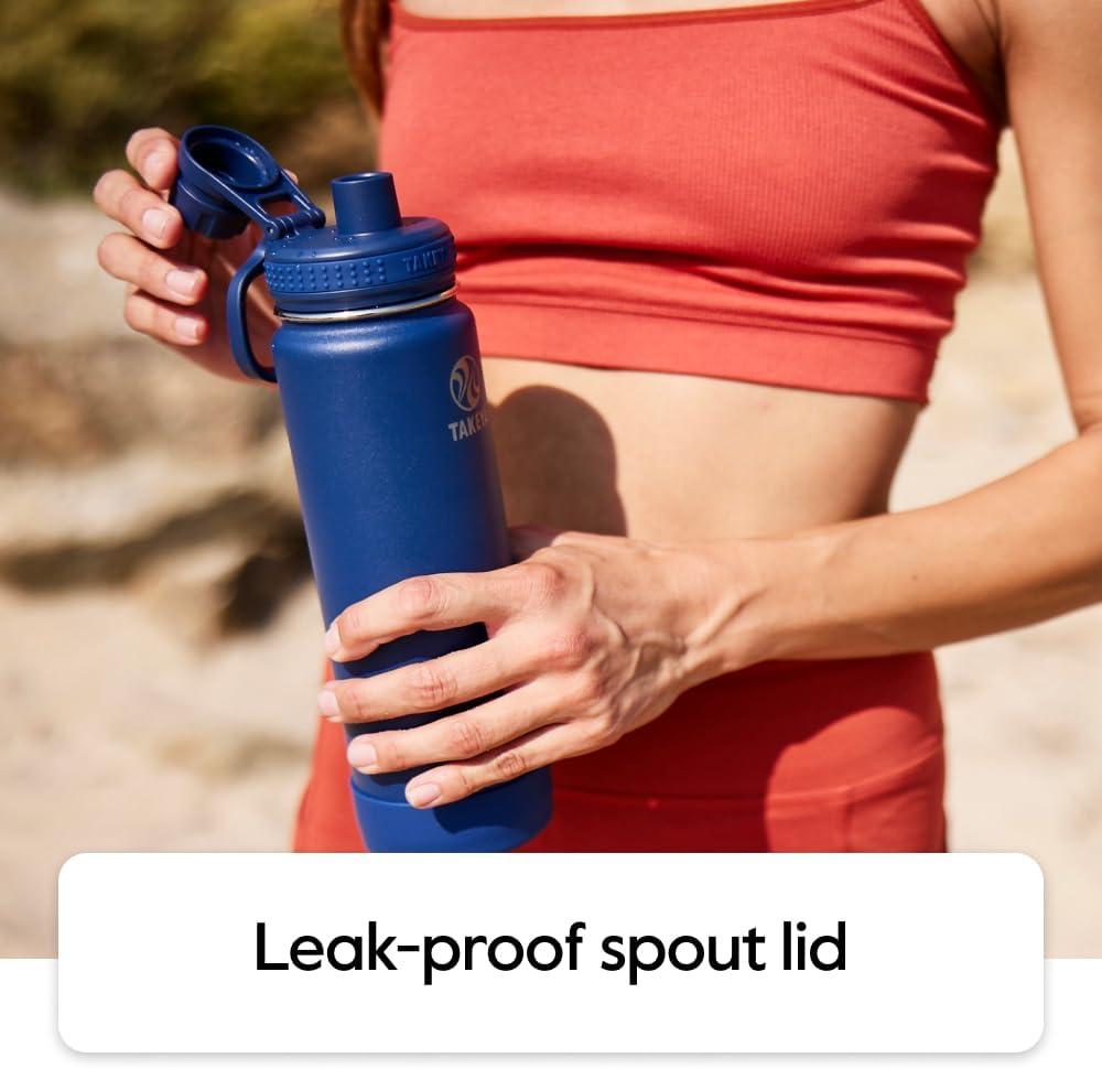 imageTakeya Actives Water Bottle with Spout Lid Bottle with Double Stainless Steel Insulation Dishwasher Safe ampamp BPAFree Bottle with Spout Lid ampamp Removable Bumper 24 oz BluestoneCobalt