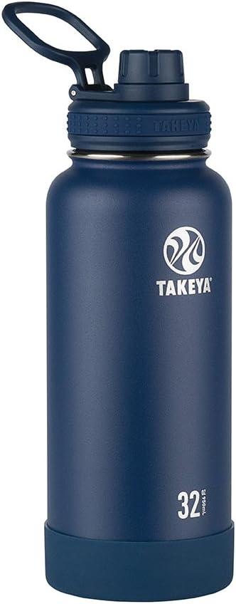 imageTakeya Actives Water Bottle with Spout Lid Bottle with Double Stainless Steel Insulation Dishwasher Safe ampamp BPAFree Bottle with Spout Lid ampamp Removable Bumper 24 oz BluestoneMidnight