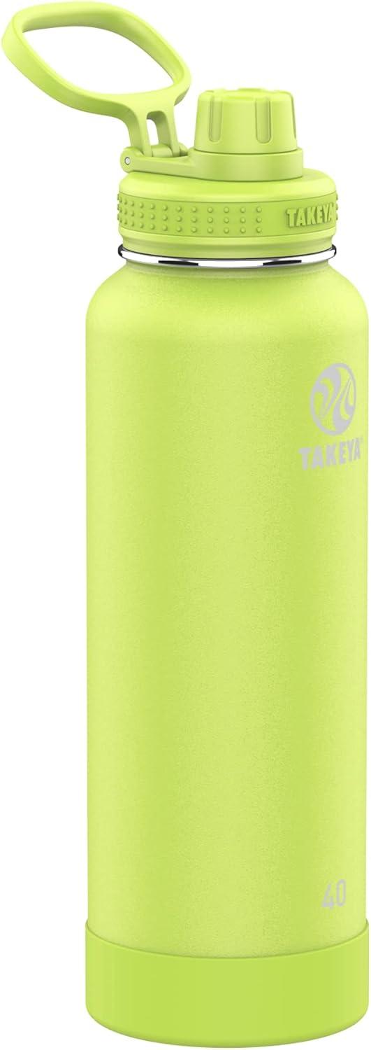 imageTakeya Actives Water Bottle with Spout Lid Bottle with Double Stainless Steel Insulation Dishwasher Safe ampamp BPAFree Bottle with Spout Lid ampamp Removable Bumper 24 oz BluestoneCitron Green