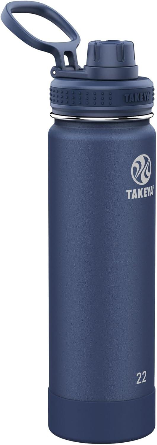 imageTakeya Actives Water Bottle with Spout Lid Bottle with Double Stainless Steel Insulation Dishwasher Safe ampamp BPAFree Bottle with Spout Lid ampamp Removable Bumper 24 oz BluestoneMidnight Blue