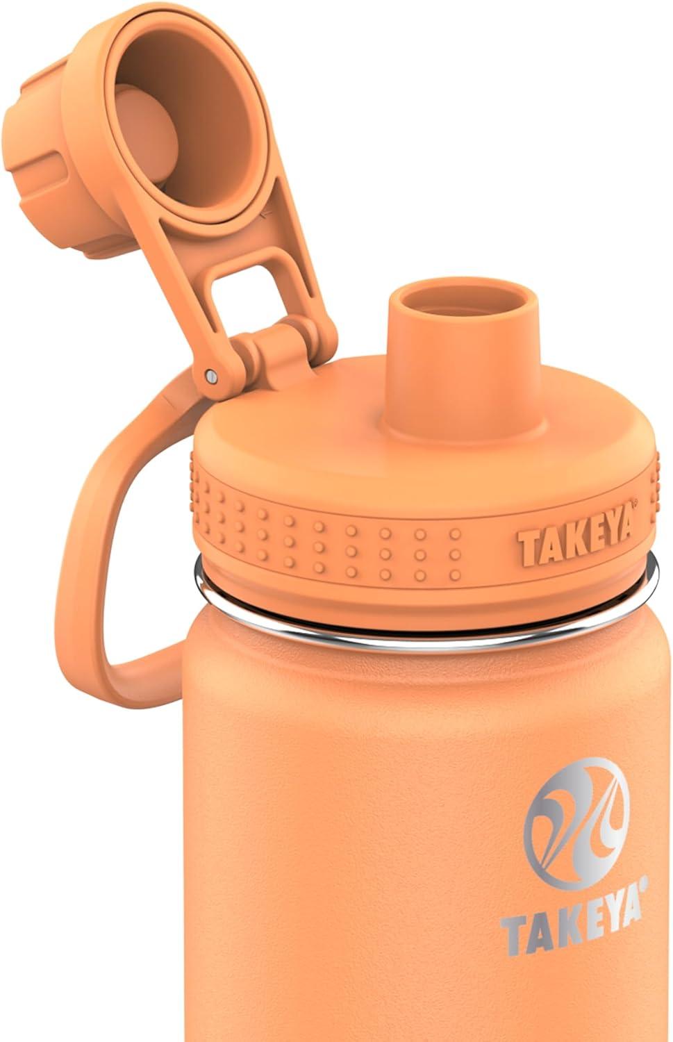 imageTakeya Actives Water Bottle with Spout Lid Bottle with Double Stainless Steel Insulation Dishwasher Safe ampamp BPAFree Bottle with Spout Lid ampamp Removable Bumper 24 oz BluestoneTart Orange