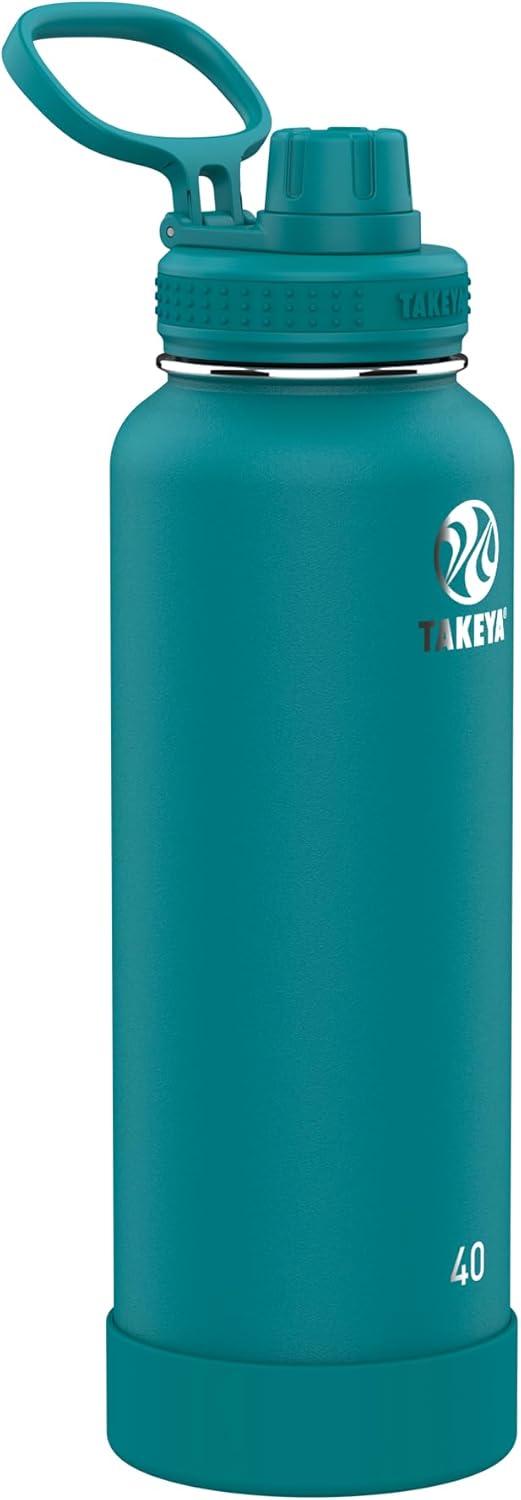 imageTakeya Actives Water Bottle with Spout Lid Bottle with Double Stainless Steel Insulation Dishwasher Safe ampamp BPAFree Bottle with Spout Lid ampamp Removable Bumper 24 oz BluestoneMystic Blue