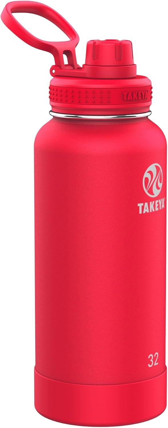 imageTakeya Actives Water Bottle with Spout Lid Bottle with Double Stainless Steel Insulation Dishwasher Safe ampamp BPAFree Bottle with Spout Lid ampamp Removable Bumper 24 oz BluestoneWatermelon
