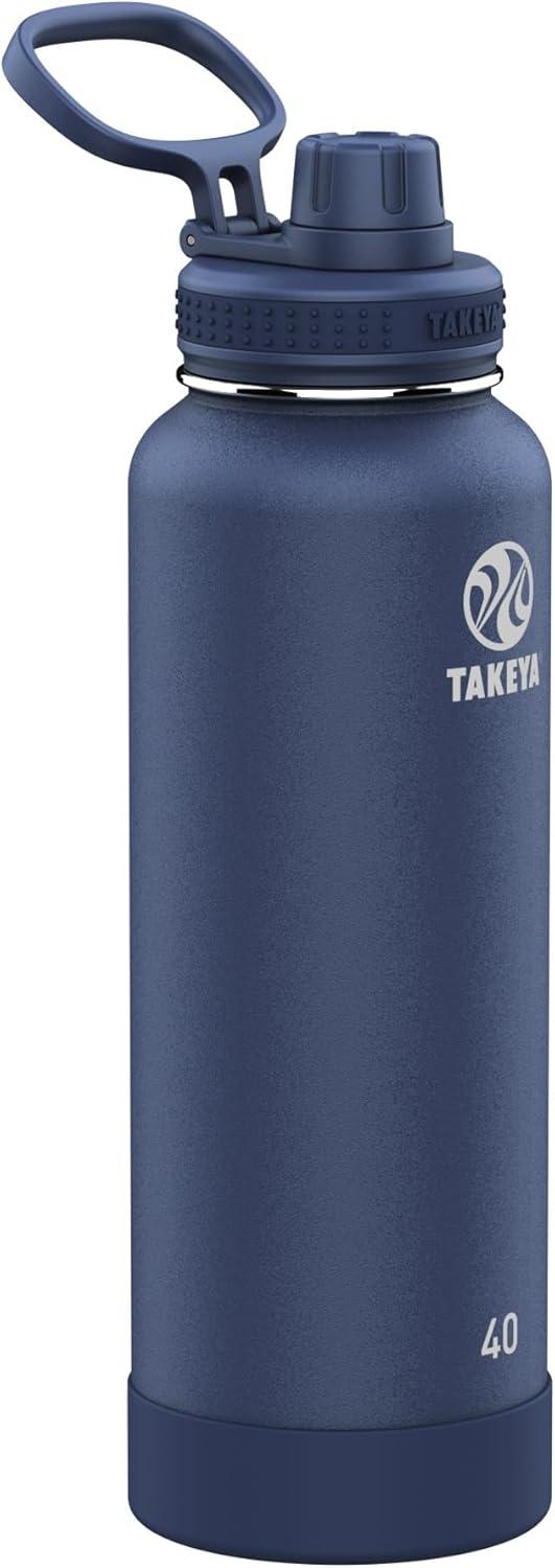 imageTakeya Actives Water Bottle with Spout Lid Bottle with Double Stainless Steel Insulation Dishwasher Safe ampamp BPAFree Bottle with Spout Lid ampamp Removable Bumper 24 oz BluestoneMidnight