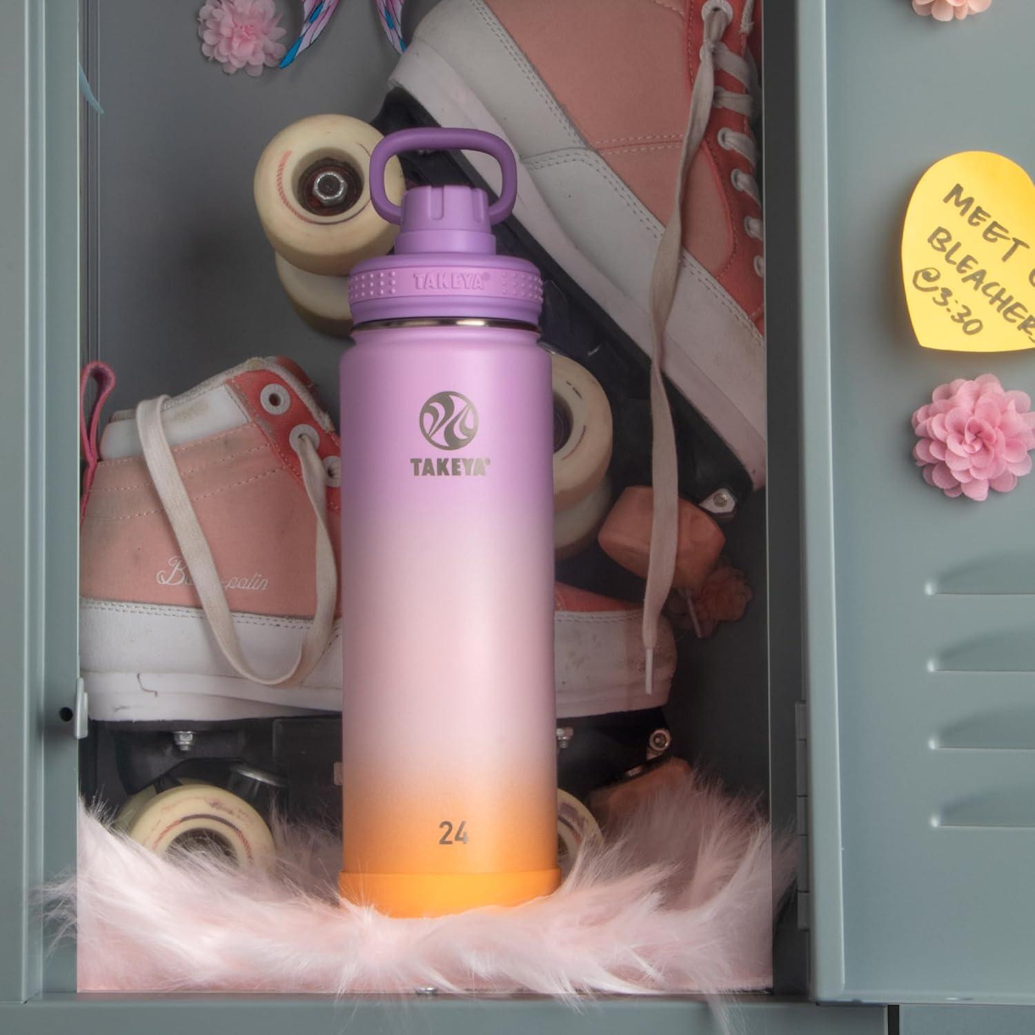 imageTakeya Actives Water Bottle with Spout Lid Bottle with Double Stainless Steel Insulation Dishwasher Safe ampamp BPAFree Bottle with Spout Lid ampamp Removable Bumper 24 oz BluestoneOmbre Golden Hour