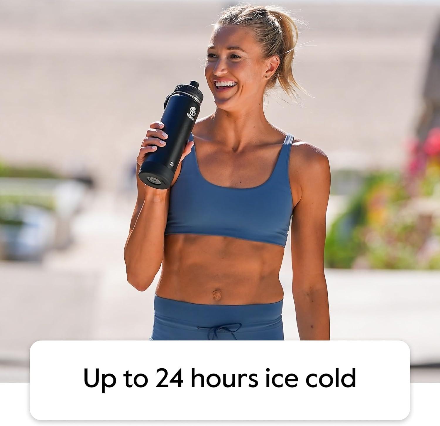 imageTakeya Actives Water Bottle with Spout Lid Bottle with Double Stainless Steel Insulation Dishwasher Safe ampamp BPAFree Bottle with Spout Lid ampamp Removable Bumper 24 oz BluestoneOat Milk