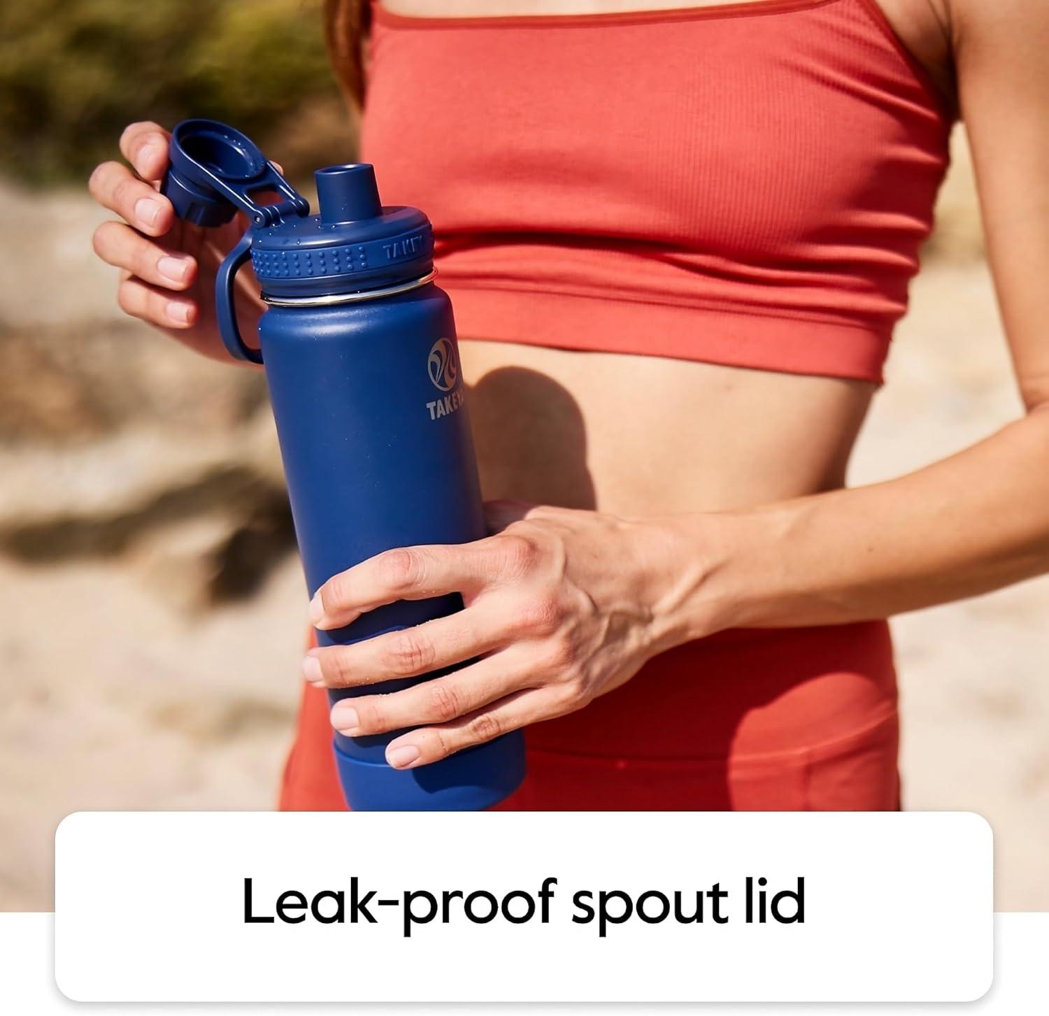 imageTakeya Actives Water Bottle with Spout Lid Bottle with Double Stainless Steel Insulation Dishwasher Safe ampamp BPAFree Bottle with Spout Lid ampamp Removable Bumper 24 oz BluestoneMidnight