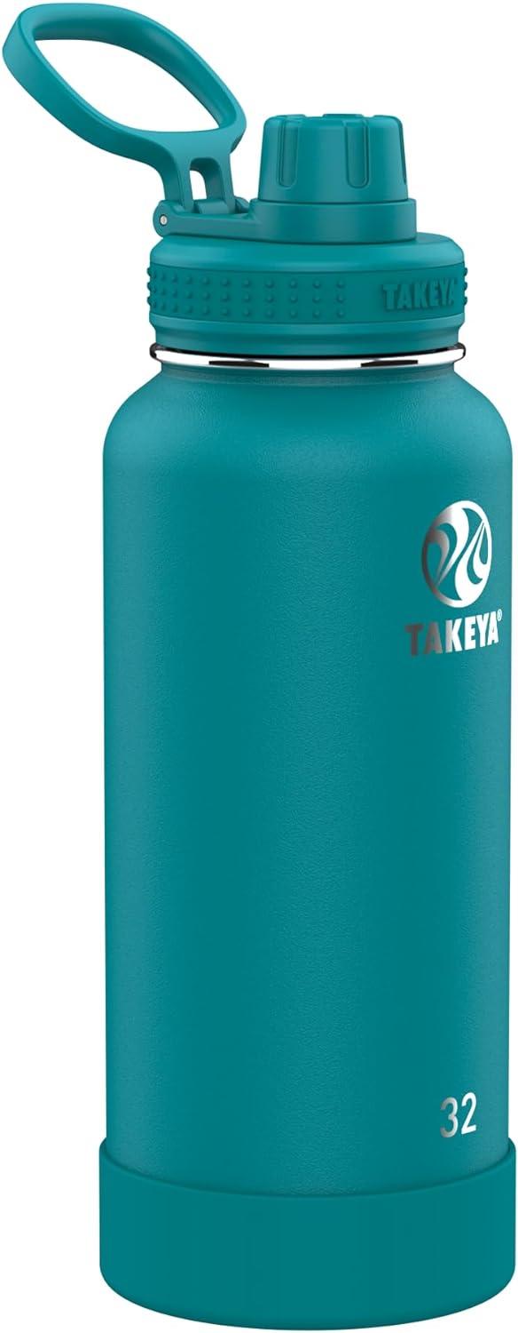 imageTakeya Actives Water Bottle with Spout Lid Bottle with Double Stainless Steel Insulation Dishwasher Safe ampamp BPAFree Bottle with Spout Lid ampamp Removable Bumper 24 oz BluestoneMystic Blue