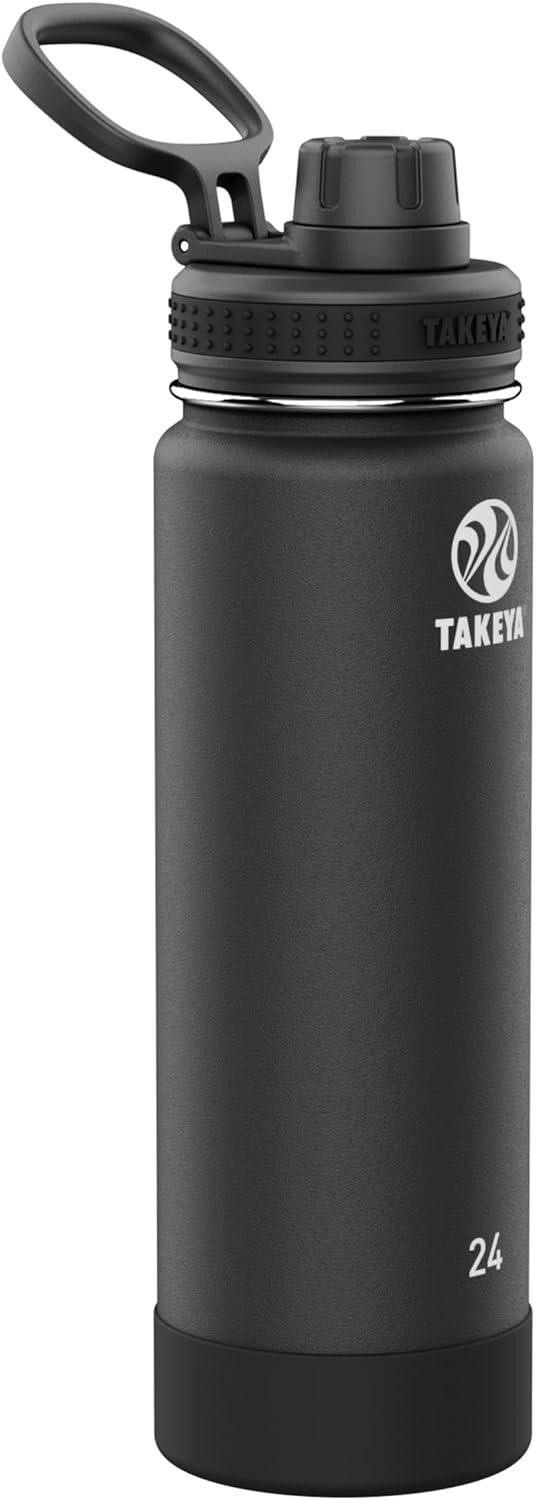 imageTakeya Actives Water Bottle with Spout Lid Bottle with Double Stainless Steel Insulation Dishwasher Safe ampamp BPAFree Bottle with Spout Lid ampamp Removable Bumper 24 oz BluestoneOnyx
