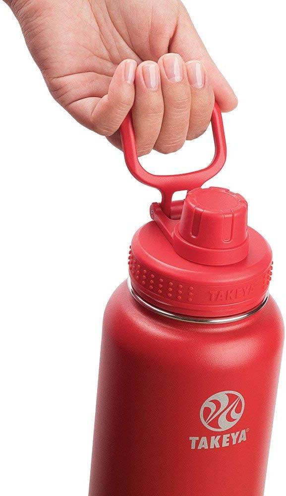 imageTakeya Actives Water Bottle with Spout Lid Bottle with Double Stainless Steel Insulation Dishwasher Safe ampamp BPAFree Bottle with Spout Lid ampamp Removable Bumper 24 oz BluestoneWatermelon