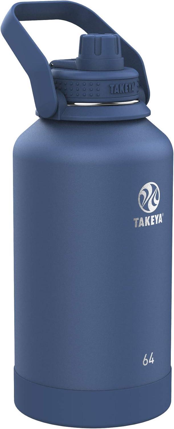 imageTakeya Actives Water Bottle with Spout Lid Bottle with Double Stainless Steel Insulation Dishwasher Safe ampamp BPAFree Bottle with Spout Lid ampamp Removable Bumper 24 oz BluestoneMidnight Blue