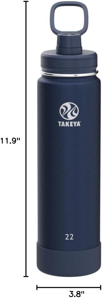 imageTakeya Actives Water Bottle with Spout Lid Bottle with Double Stainless Steel Insulation Dishwasher Safe ampamp BPAFree Bottle with Spout Lid ampamp Removable Bumper 24 oz BluestoneMidnight