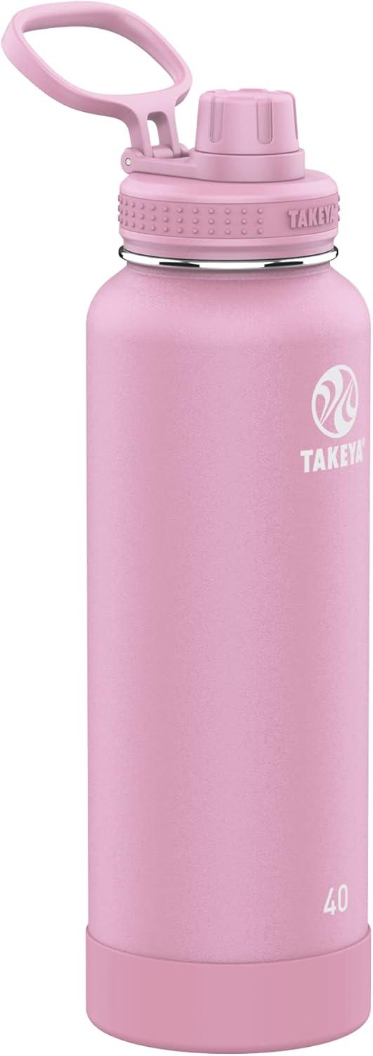 imageTakeya Actives Water Bottle with Spout Lid Bottle with Double Stainless Steel Insulation Dishwasher Safe ampamp BPAFree Bottle with Spout Lid ampamp Removable Bumper 24 oz BluestonePink Lavender