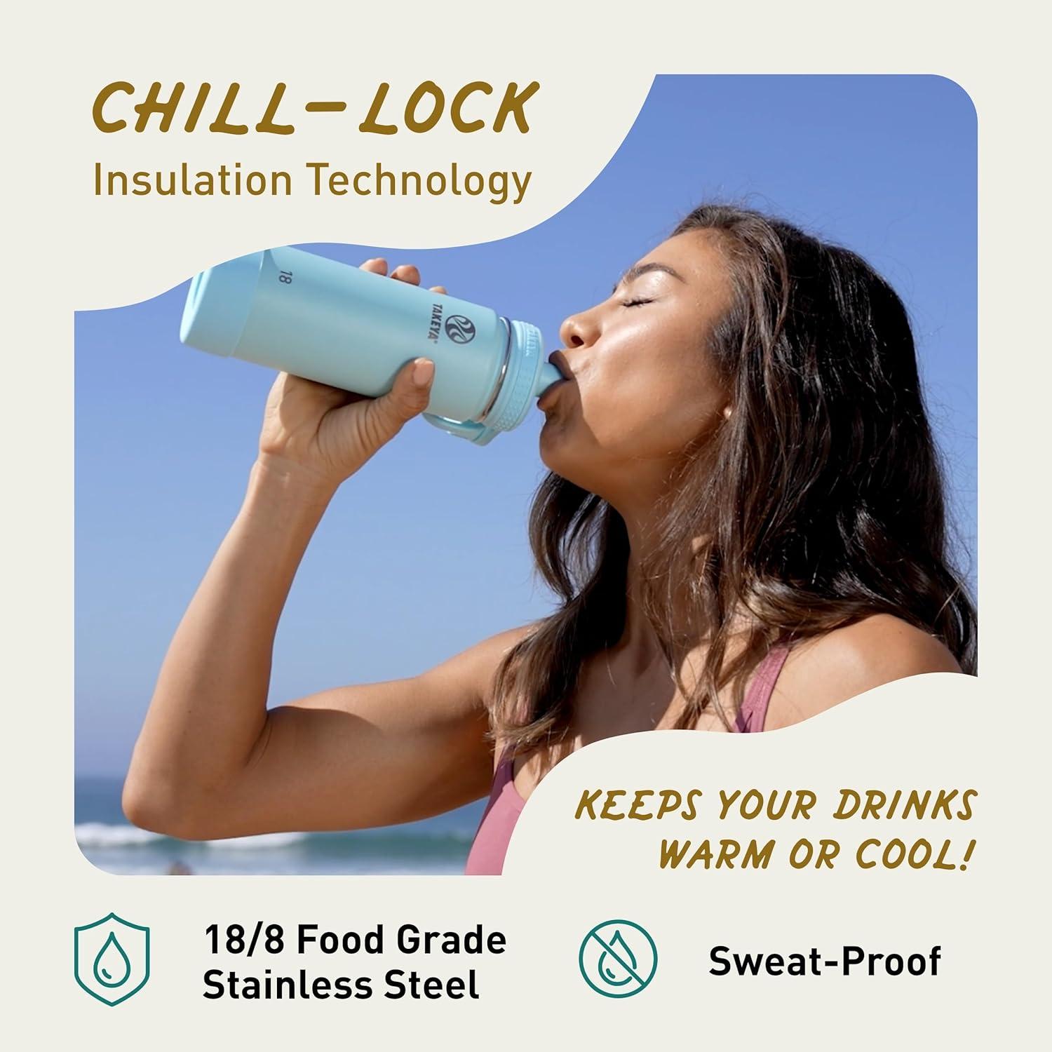 imageTakeya Actives Water Bottle with Spout Lid Bottle with Double Stainless Steel Insulation Dishwasher Safe ampamp BPAFree Bottle with Spout Lid ampamp Removable Bumper 24 oz BluestoneOnyx