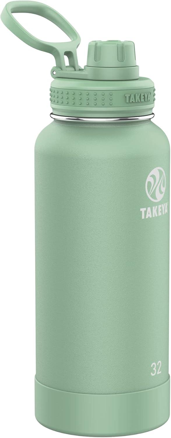 imageTakeya Actives Water Bottle with Spout Lid Bottle with Double Stainless Steel Insulation Dishwasher Safe ampamp BPAFree Bottle with Spout Lid ampamp Removable Bumper 24 oz BluestoneCucumber