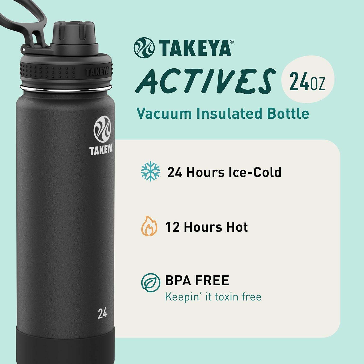 imageTakeya Actives Water Bottle with Spout Lid Bottle with Double Stainless Steel Insulation Dishwasher Safe ampamp BPAFree Bottle with Spout Lid ampamp Removable Bumper 24 oz BluestoneOnyx