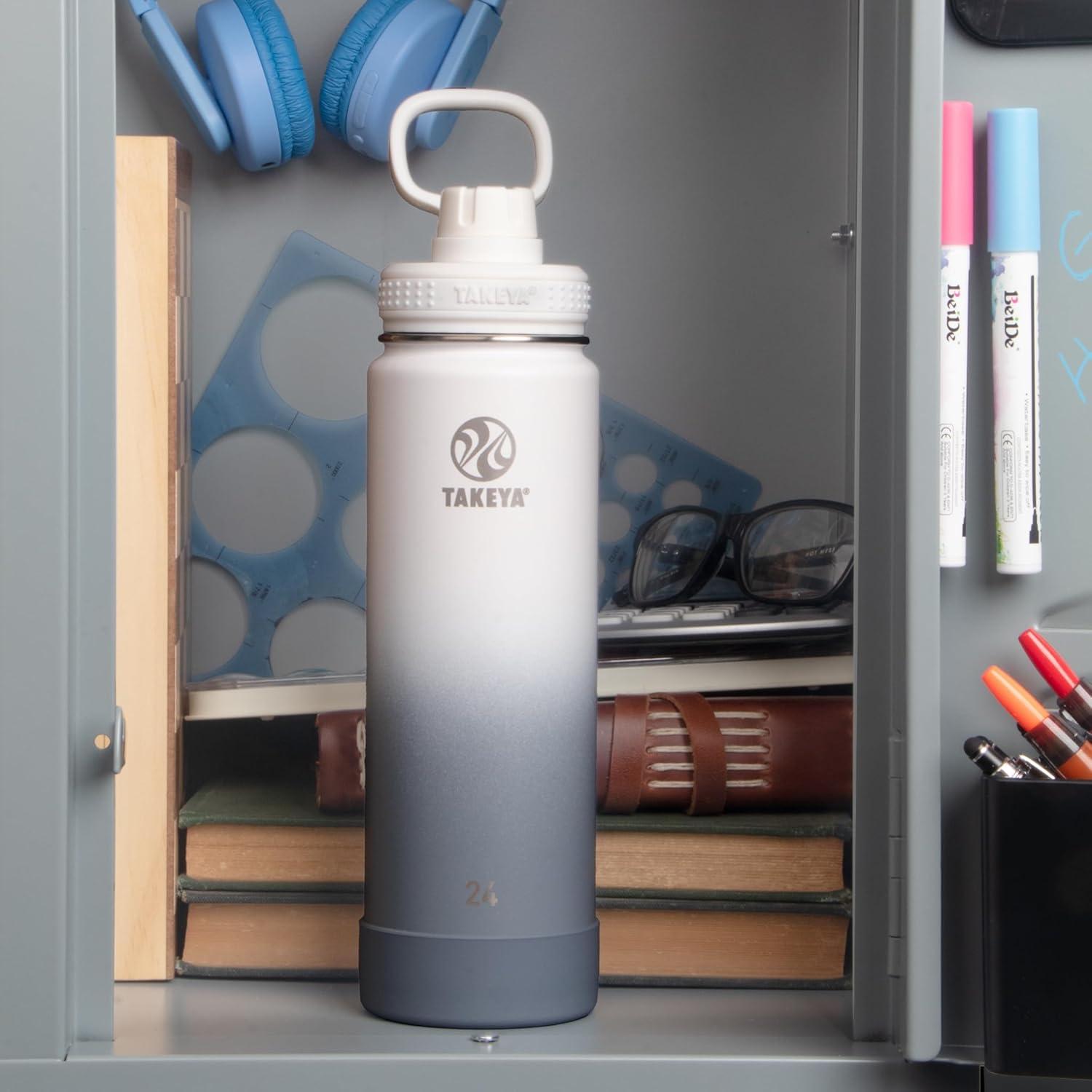 imageTakeya Actives Water Bottle with Spout Lid Bottle with Double Stainless Steel Insulation Dishwasher Safe ampamp BPAFree Bottle with Spout Lid ampamp Removable Bumper 24 oz BluestoneOmbre Morning Mist