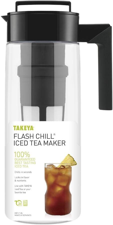 imageTakeya Flash Chill Iced Tea Maker Airtight ampamp Durable Iced Tea Maker Jug with Silicone Carry Handle LeakProof ampamp Lightweight Tea Infuser with Patented Flash Chill Technology 1 Quart BlackBlack