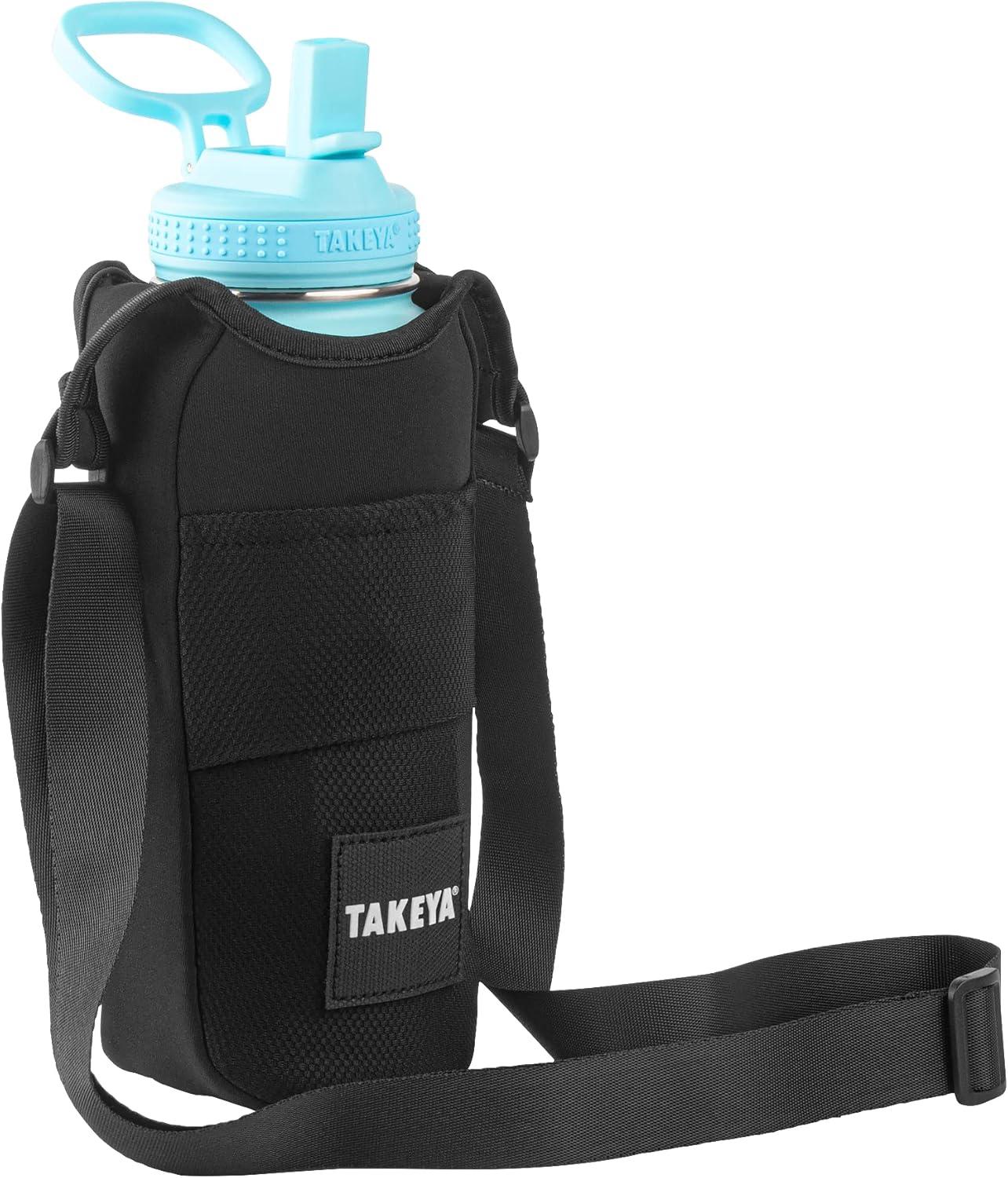 imageTakeya Hydrotex Easy Grip Bottle Sling Water Bottle Carrier with Strap ampamp Pockets Bag Fits 32 oz ampamp 40 oz Bottles Great for Pickleball ampamp Tennis Courts Durable Bottle Bag with Carabiners40 Ounces