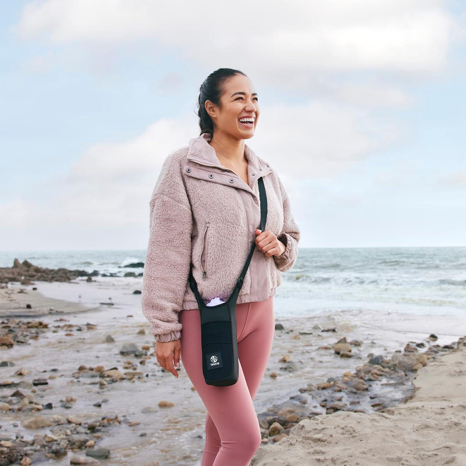 imageTakeya Hydrotex Easy Grip Bottle Sling Water Bottle Carrier with Strap ampamp Pockets Bag Fits 32 oz ampamp 40 oz Bottles Great for Pickleball ampamp Tennis Courts Durable Bottle Bag with Carabiners40 Ounces