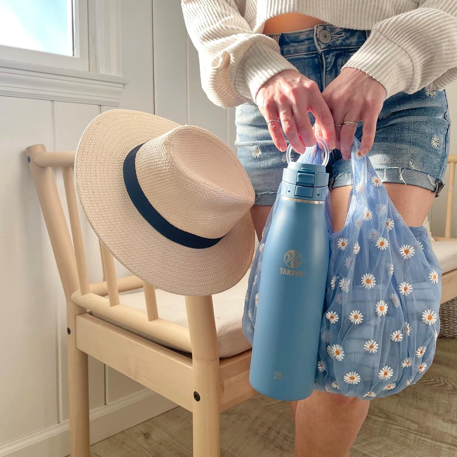 imageTakeya Traveler Leakproof Coffee Mug Carrying Loop Insulated Drinkware for Everyday Use Durable ampamp Portable with SpillProof Design 25 oz AquaBluestone